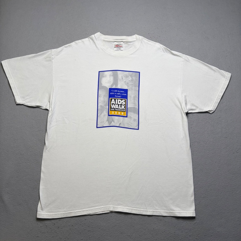 Stedman T-Shirt Mens XL White AIDS Walk San Francisco 2000 Vintage 90s Graphic